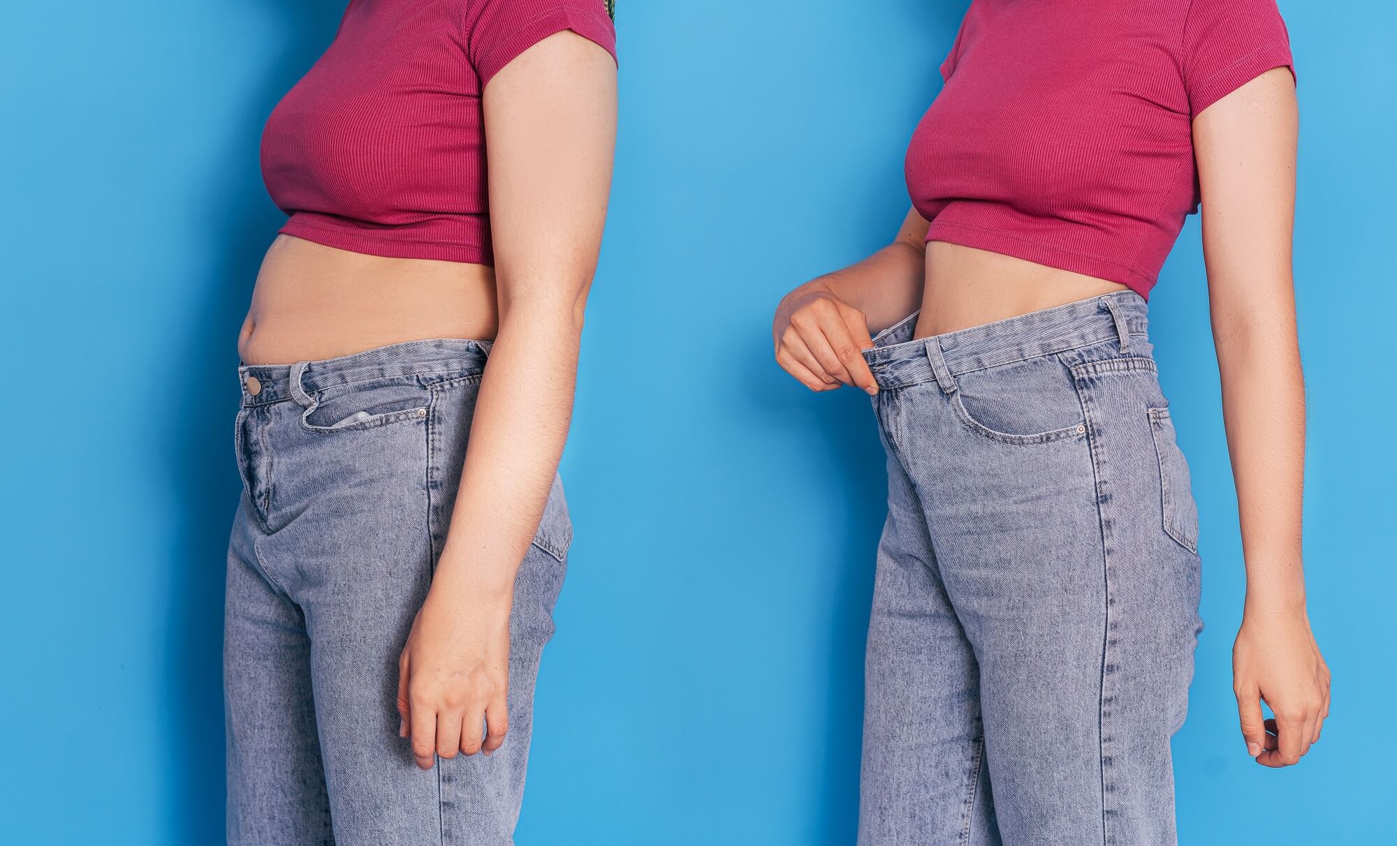 Garota antes e depois de perder peso